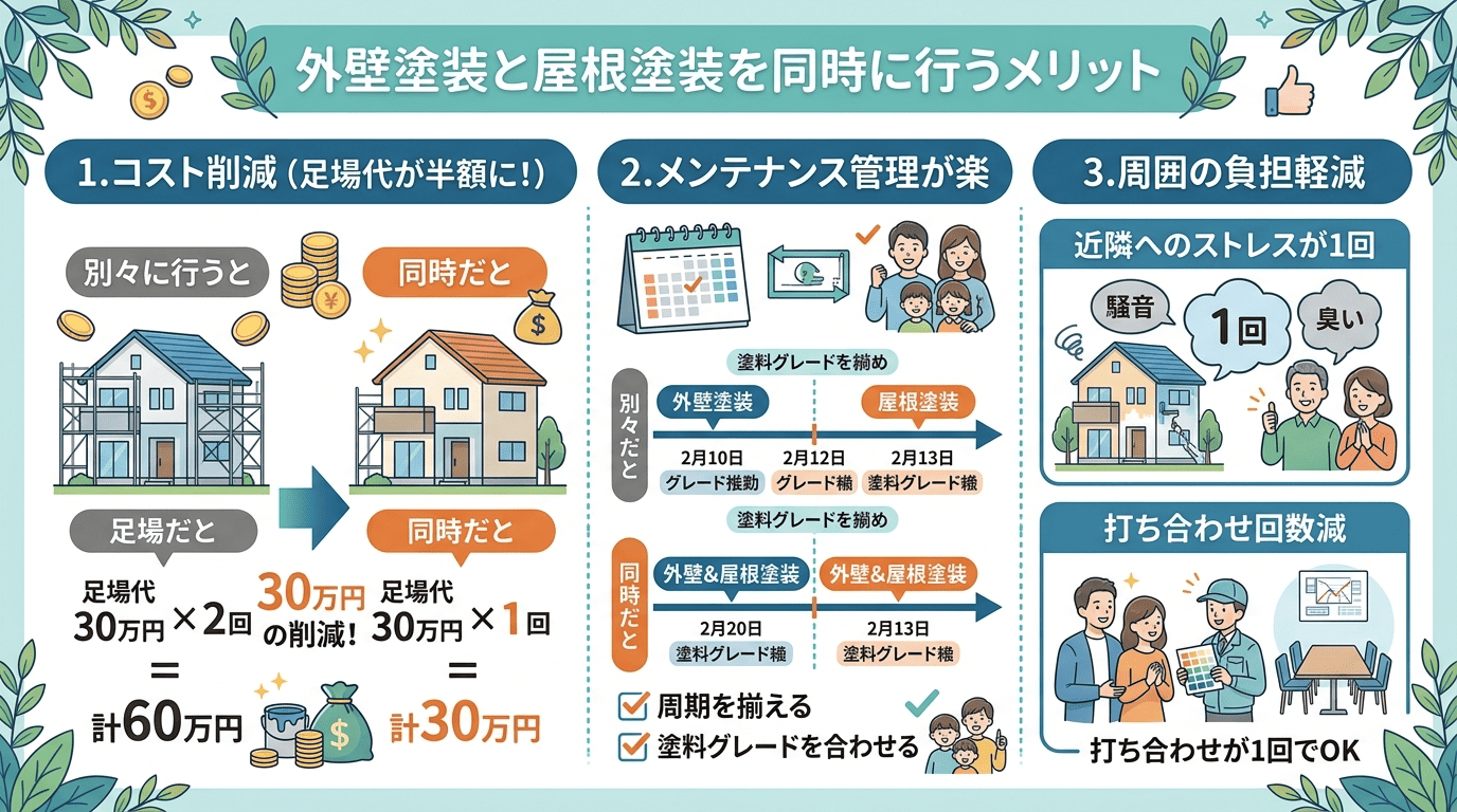 外壁塗装と屋根塗装を同時に行う際の4つのメリット