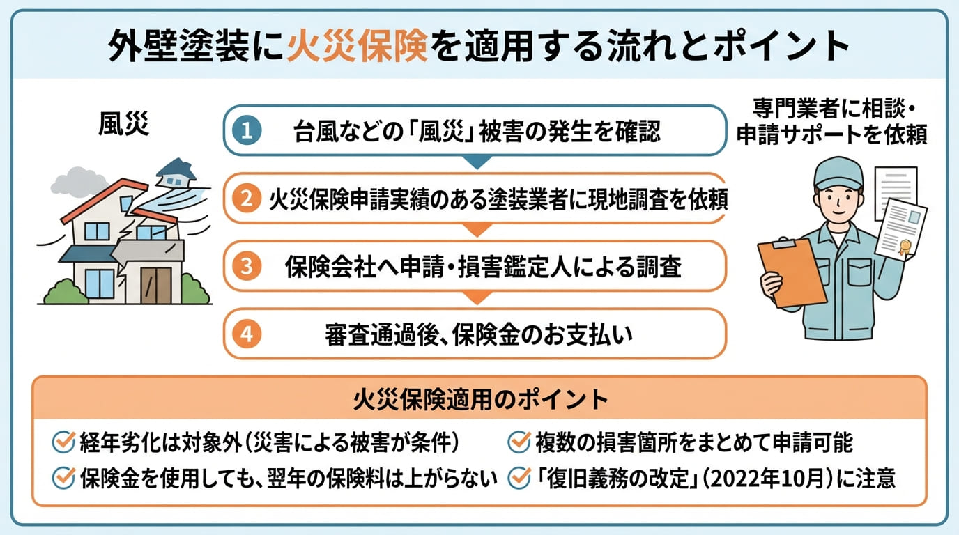外壁塗装に火災保険を適用する流れ
